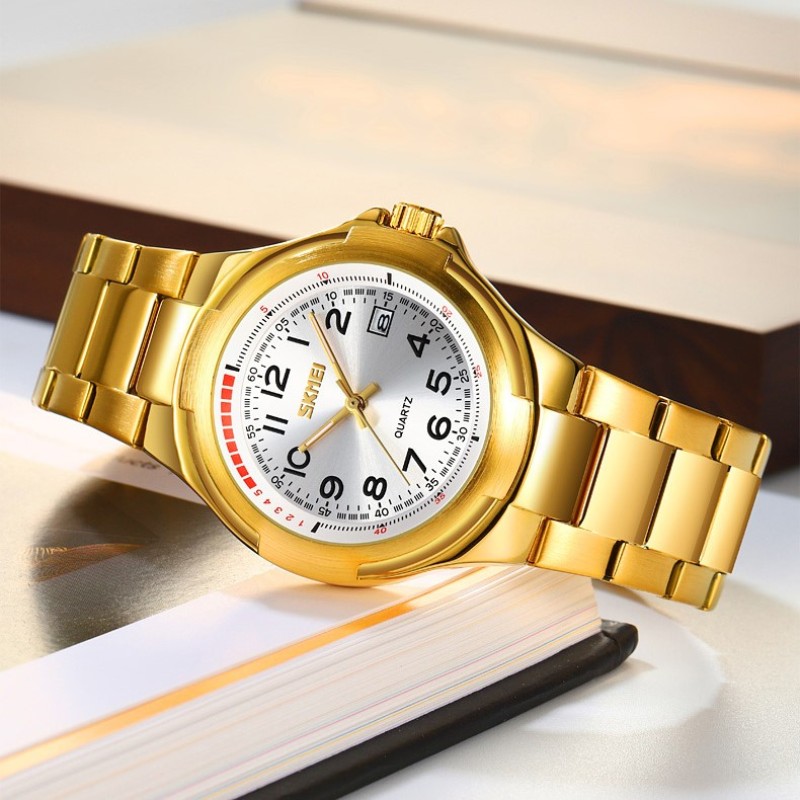 Чоловічий годинник Skmei 9320GDSI Gold-Silver з люмінесцентним підсвічуванням та металевим браслетом
