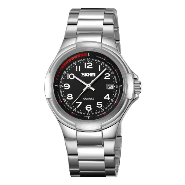 Чоловічий класичний годинник Skmei 9320SIBK Silver-Black зі сріблястим браслетом та чорним циферблатом