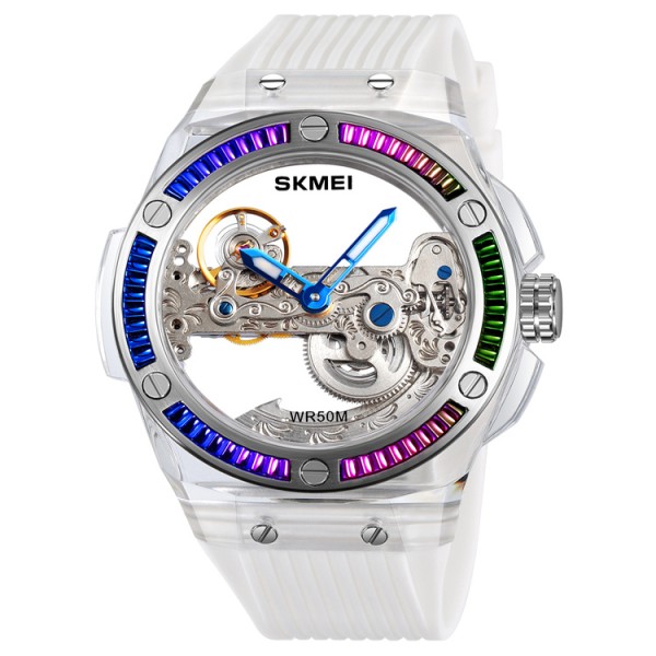 Мужские механические часы Skmei M032WT White с автоподзаводом и прозрачным циферблатом