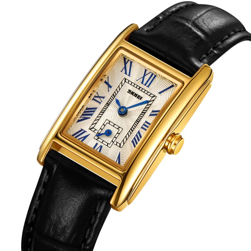 Жіночий класичний годинник Skmei 2297GDBK Gold-Black з мінеральним склом та шкіряним ремінцем