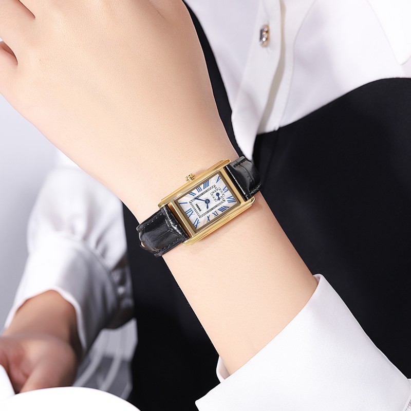 Жіночий класичний годинник Skmei 2297GDBK Gold-Black з мінеральним склом та шкіряним ремінцем