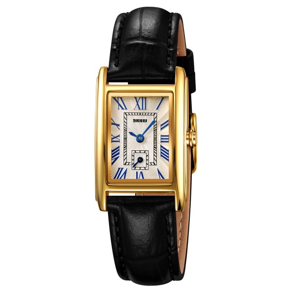 Жіночий класичний годинник Skmei 2297GDBK Gold-Black з мінеральним склом та шкіряним ремінцем