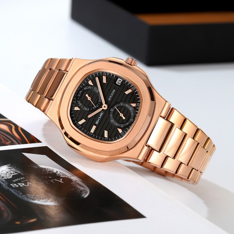 Чоловічий наручний годинник Skmei 2423RG Rose Gold з хронографом та календарем