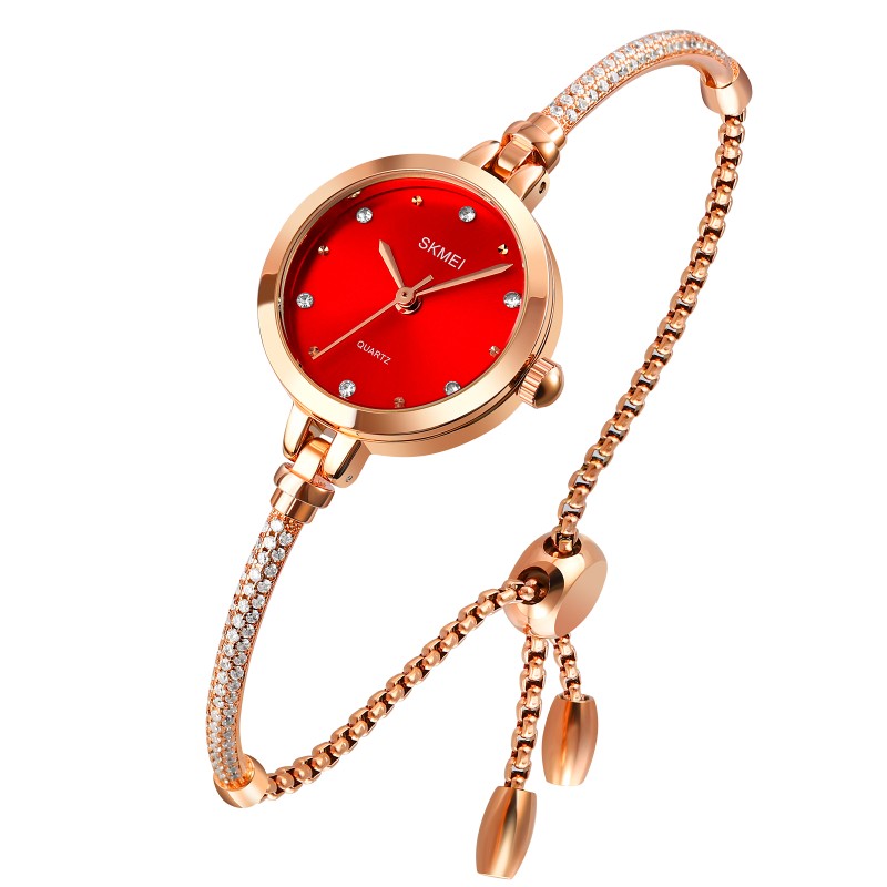 Жіночий годинник Skmei 1805RD Red з червоним циферблатом та браслетом кольору рожеве золото