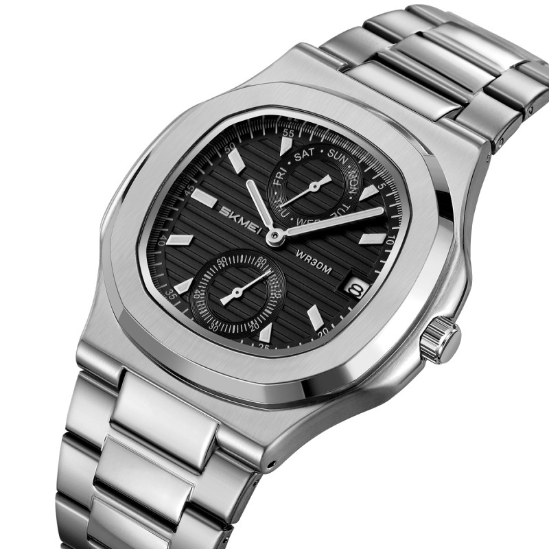 Чоловічий наручний годинник Skmei 2423SIBK Silver-Black з хронографом та календарем