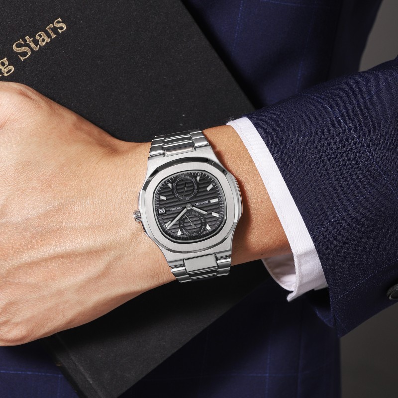 Чоловічий наручний годинник Skmei 2423SIBK Silver-Black з хронографом та календарем
