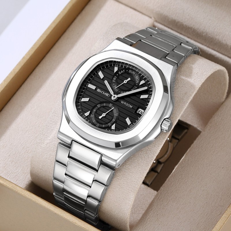 Чоловічий наручний годинник Skmei 2423SIBK Silver-Black з хронографом та календарем