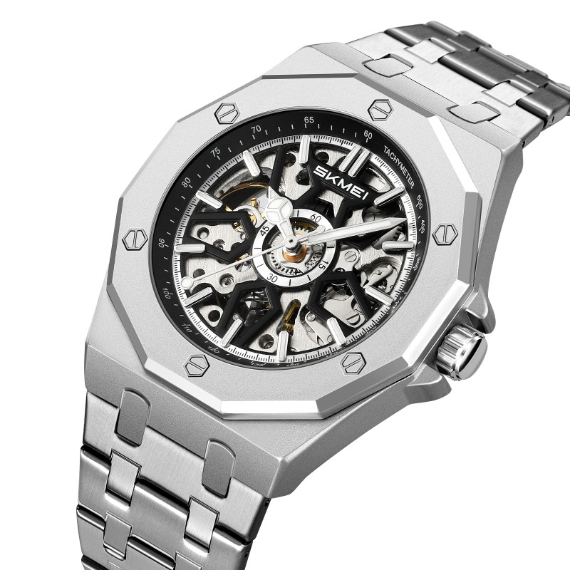 Чоловічий механічний годинник Skmei M036SSI Silver Steel з автопідзаводом та мінеральним склом