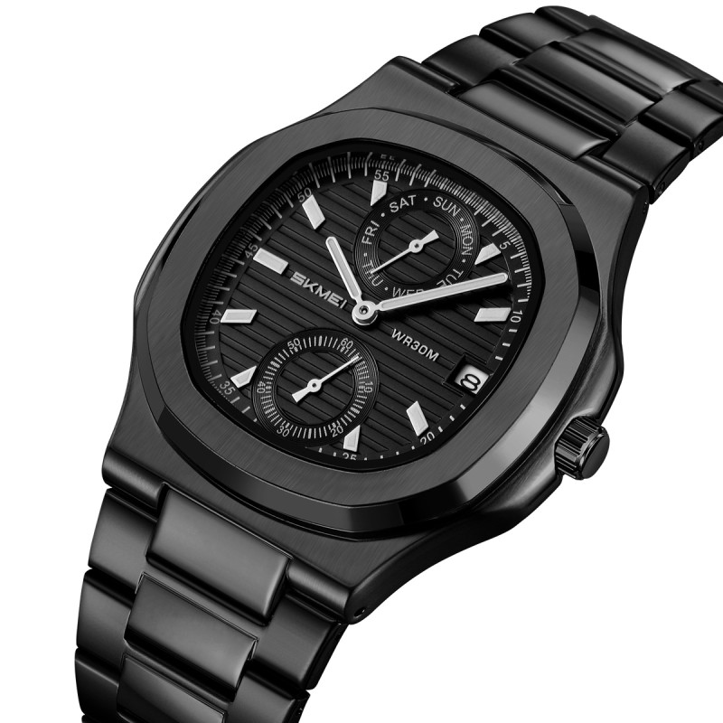 Чоловічий класичний годинник Skmei 2423BK Black з хронографом та календарем