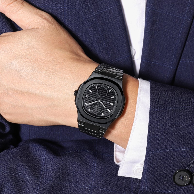 Чоловічий класичний годинник Skmei 2423BK Black з хронографом та календарем
