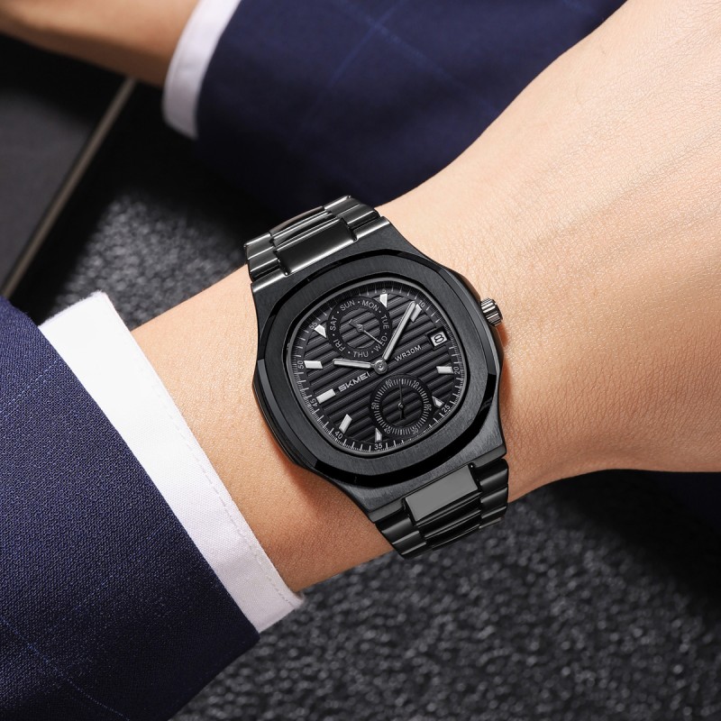 Чоловічий класичний годинник Skmei 2423BK Black з хронографом та календарем