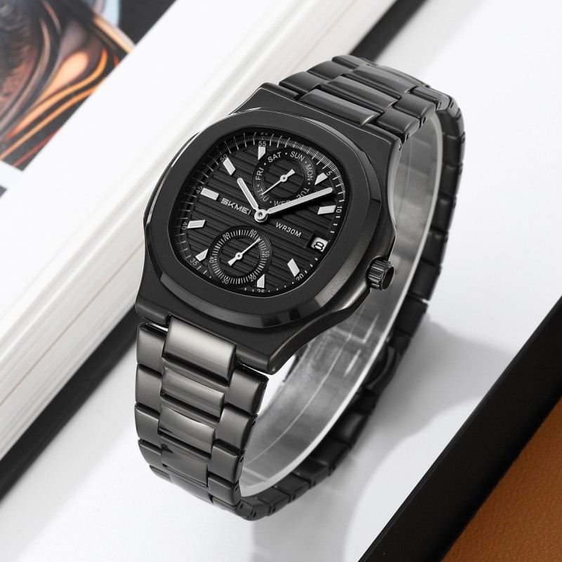 Чоловічий класичний годинник Skmei 2423BK Black з хронографом та календарем