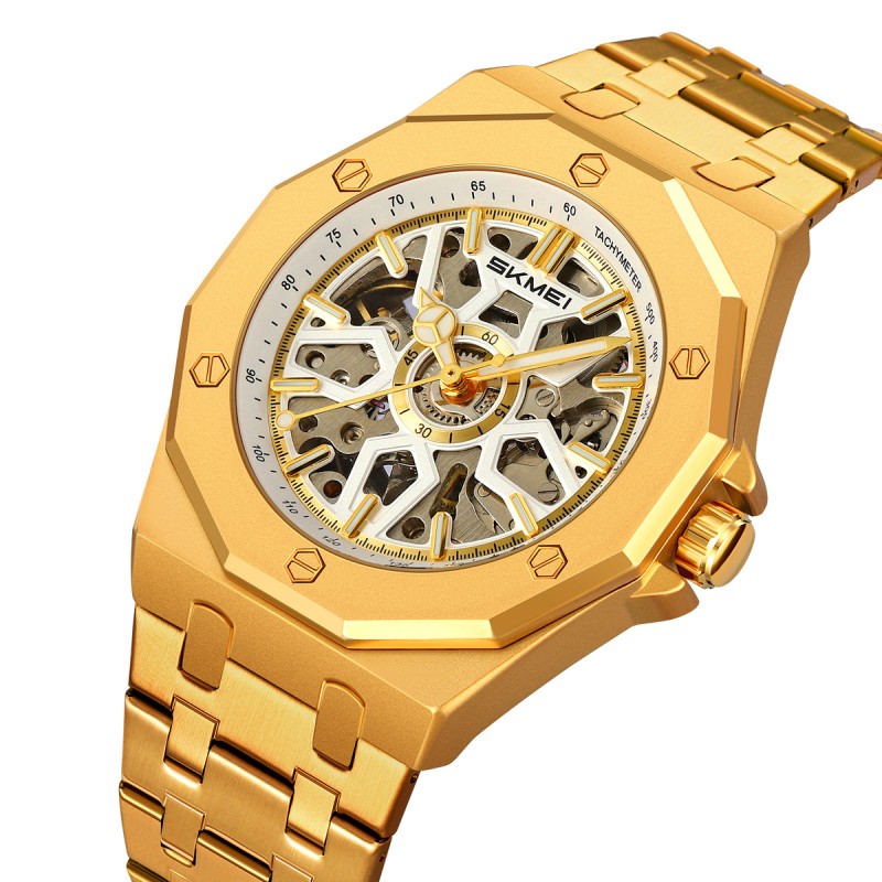 Мужские механические часы Skmei M036SGD Gold Steel с автоподзаводом и золотистым браслетом