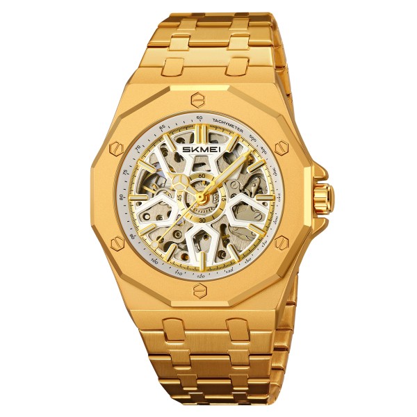 Мужские механические часы Skmei M036SGD Gold Steel с автоподзаводом и золотистым браслетом