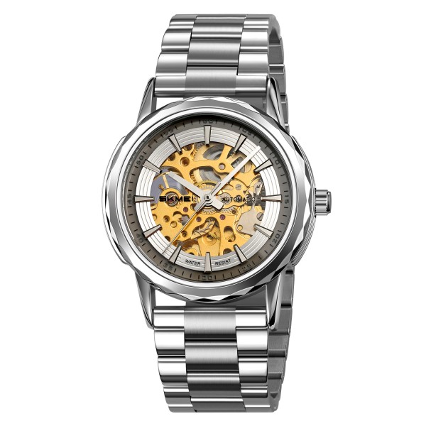 Мужские механические часы Skmei MO35SSI Silver Steel с автоподзаводом и минеральным стеклом