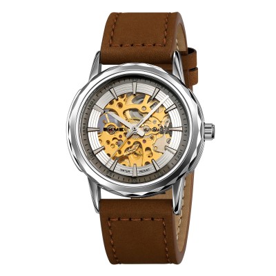 Skmei M035LSIDKBN Silver-Dark Brown Leather
