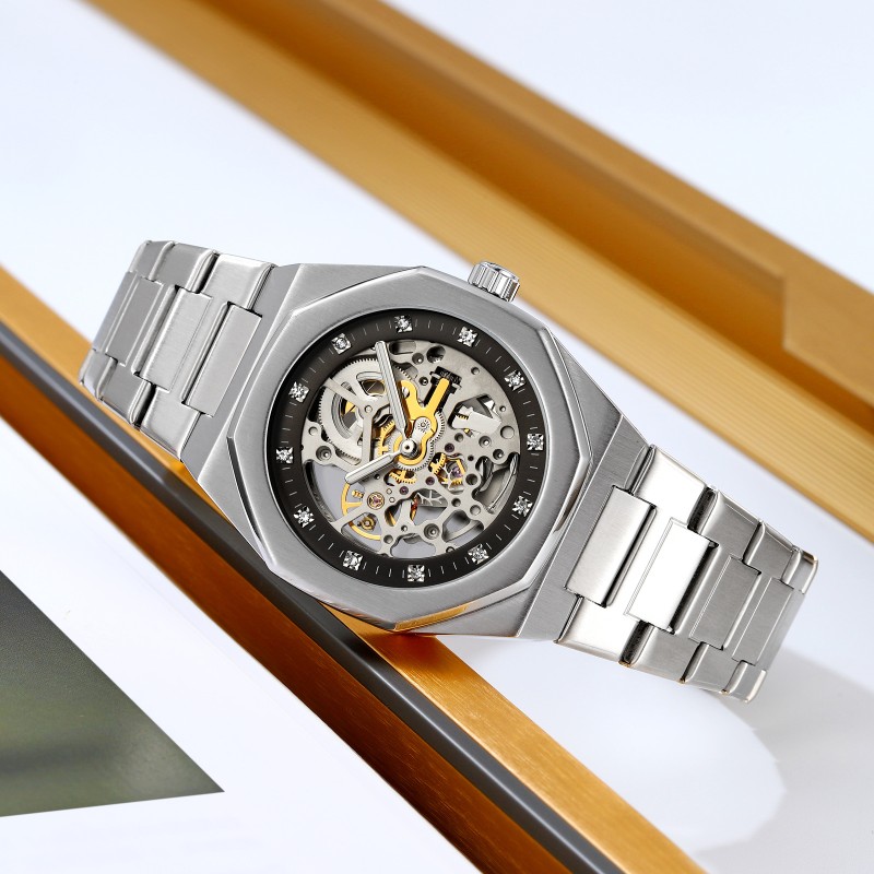 Мужские механические часы Skmei M034SI Silver STOPPED с автоподзаводом и минеральным стеклом