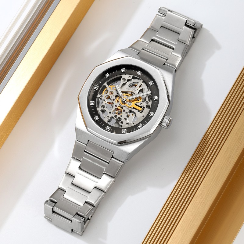 Мужские механические часы Skmei M034SI Silver STOPPED с автоподзаводом и минеральным стеклом