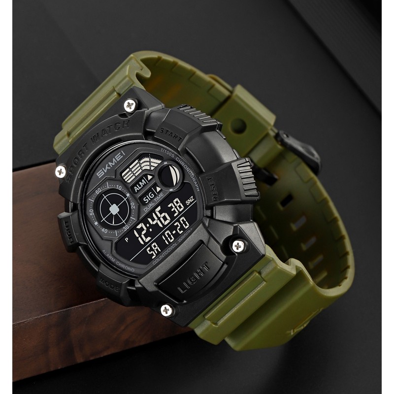 Мужские спортивные часы Skmei 2403AG Army Green тактические с подсветкой и календарем
