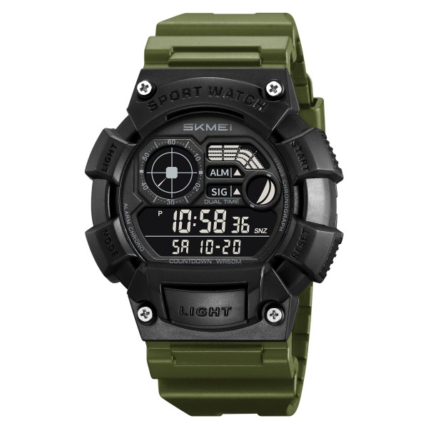 Мужские спортивные часы Skmei 2403AG Army Green тактические с подсветкой и календарем