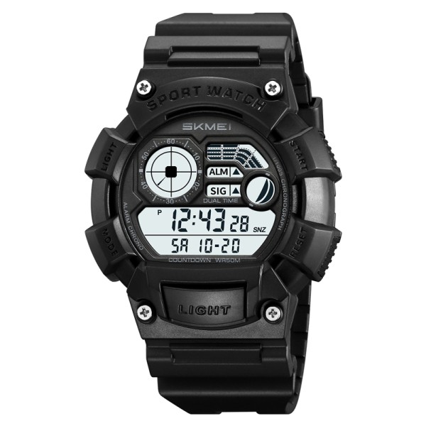 Чоловічий спортивний годинник Skmei 2403BKWT Black-White з електронним циферблатом та водонепроникністю 5 ATM