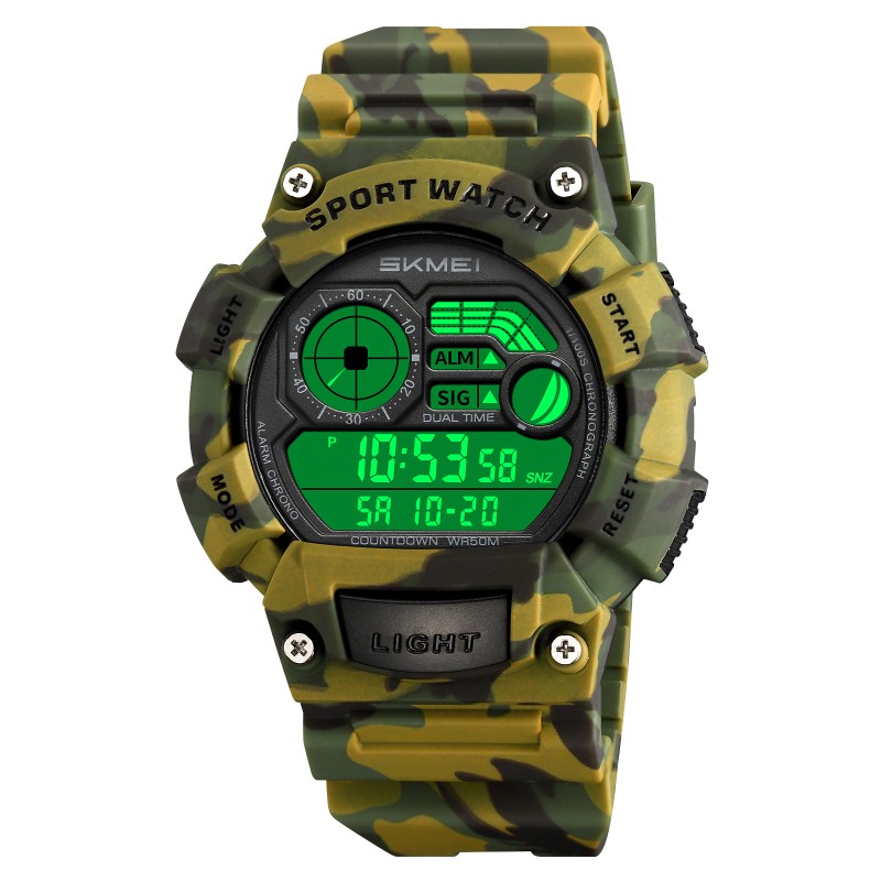 Мужские спортивные часы Skmei 2403CMGN Camo Green с электронным циферблатом и защитой 5 ATM