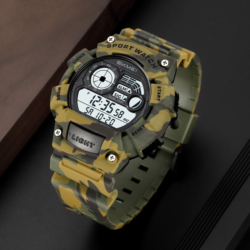 Мужские спортивные часы Skmei 2403CMGN Camo Green с электронным циферблатом и защитой 5 ATM
