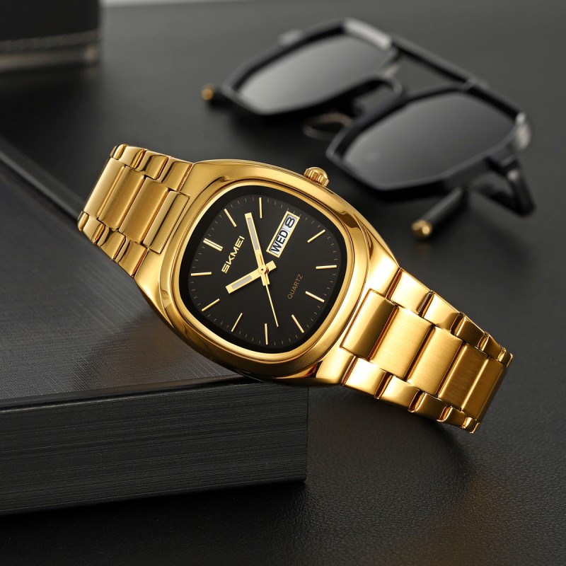 Мужские часы Skmei 2420GDBK Gold-Black с металлическим браслетом и календарем