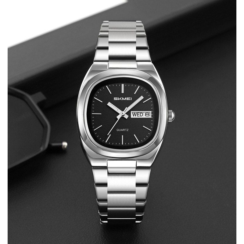 Мужские часы Skmei 2420SIBK Silver-Black с металлическим браслетом и минеральным стеклом