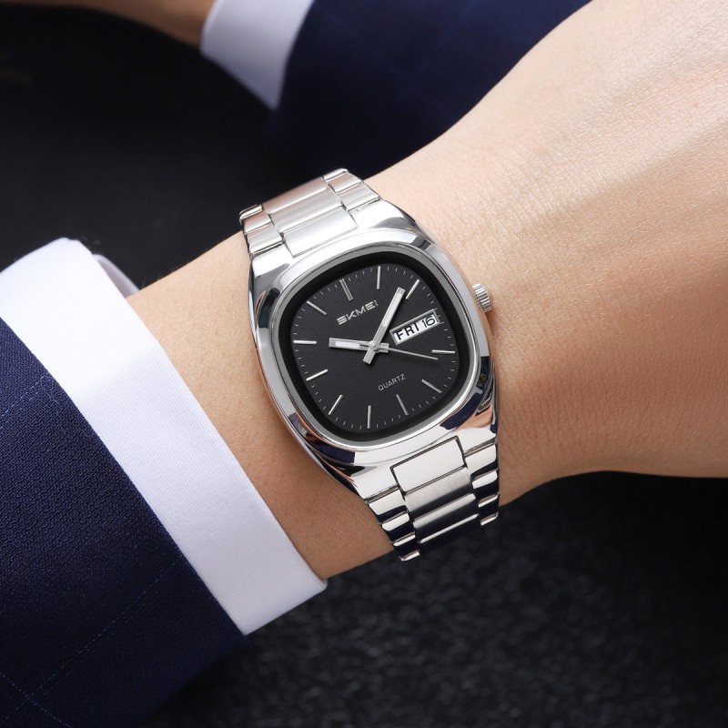 Мужские часы Skmei 2420SIBK Silver-Black с металлическим браслетом и минеральным стеклом