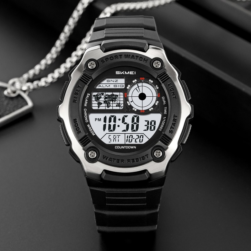 Мужские спортивные часы Skmei 2517SI Silver с электронным циферблатом и водозащитой 5 ATM