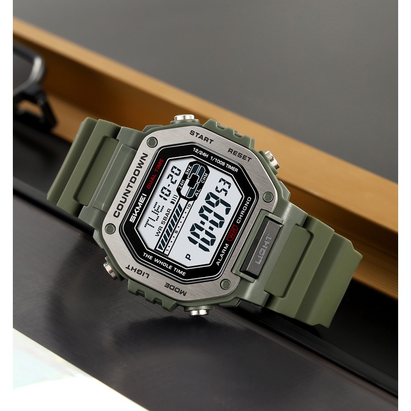 Мужские спортивные часы Skmei 2522AG Army Green с электронным циферблатом и водозащитой 5 ATM