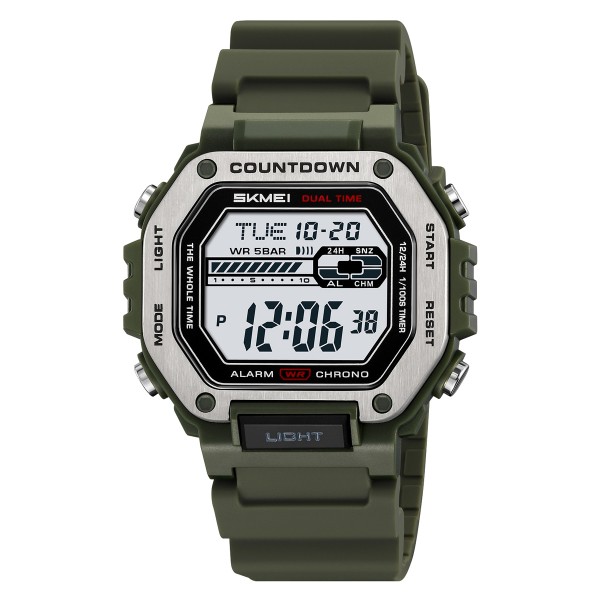 Мужские спортивные часы Skmei 2522AG Army Green с электронным циферблатом и водозащитой 5 ATM