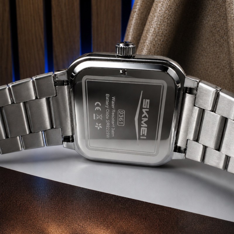 Чоловічий класичний годинник Skmei 9361SIGY Silver-Grey зі сріблястим металевим браслетом
