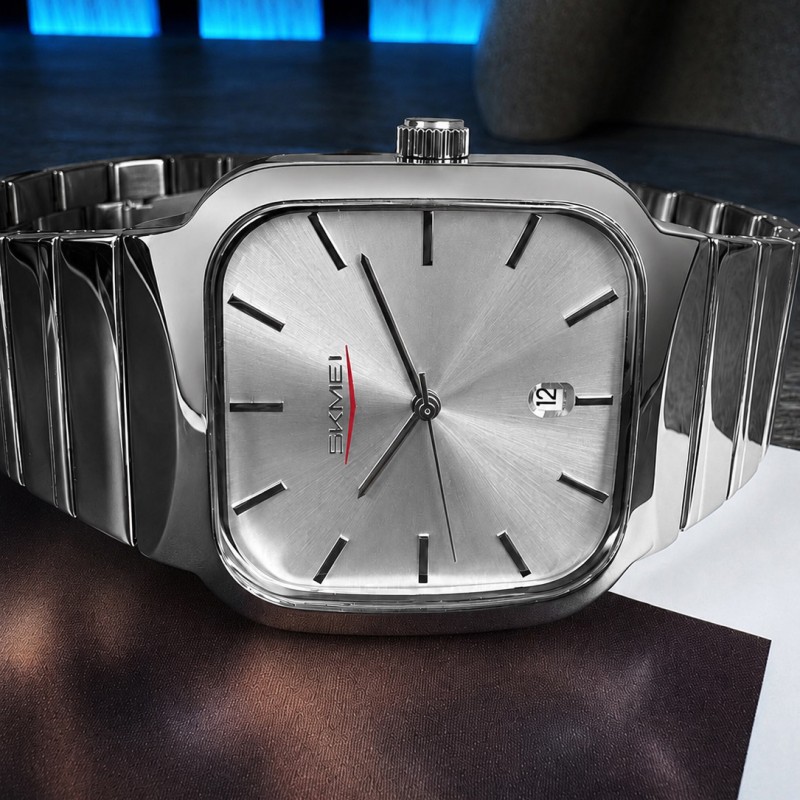 Чоловічий класичний годинник Skmei 9361SIGY Silver-Grey зі сріблястим металевим браслетом