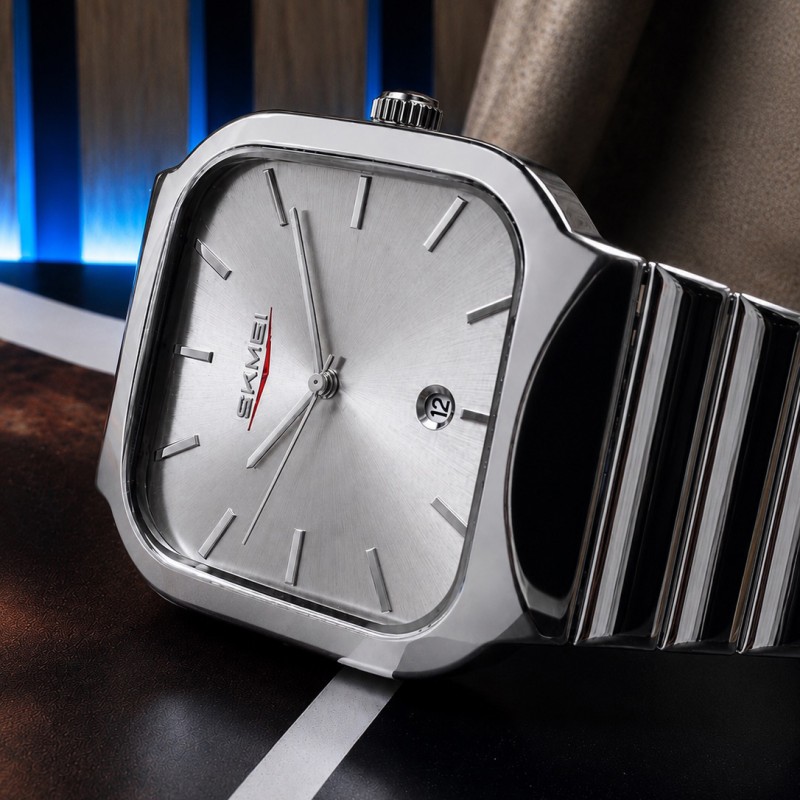Чоловічий класичний годинник Skmei 9361SIGY Silver-Grey зі сріблястим металевим браслетом