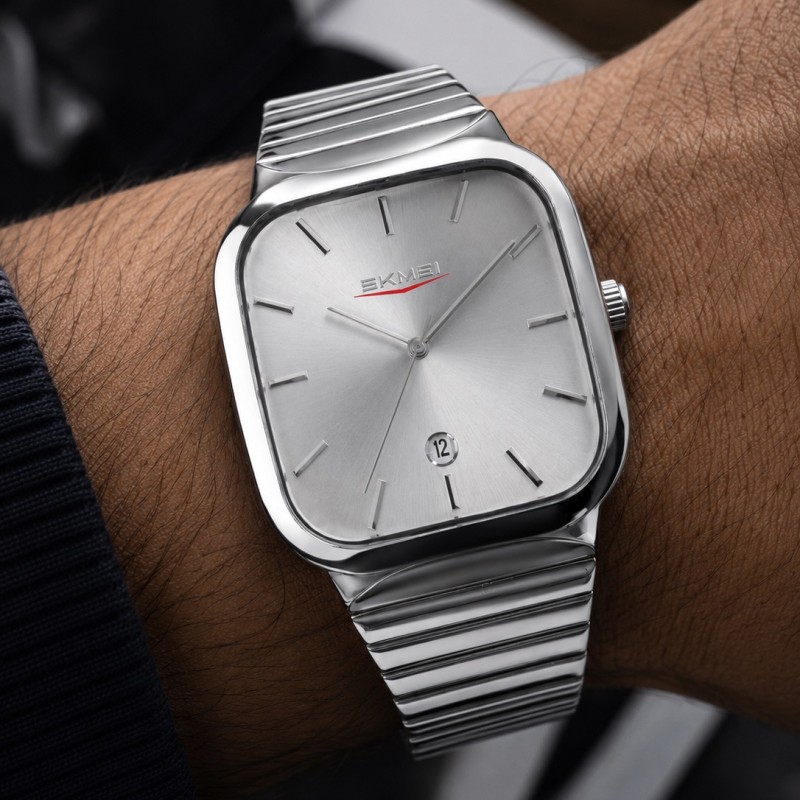 Чоловічий класичний годинник Skmei 9361SIGY Silver-Grey зі сріблястим металевим браслетом