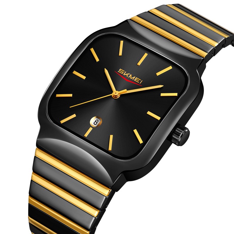 Мужские часы Skmei 9361BKGD Black-Gold с металлическим браслетом и отображением даты