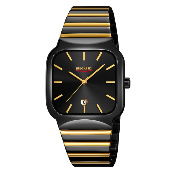 Мужские часы Skmei 9361BKGD Black-Gold с металлическим браслетом и отображением даты