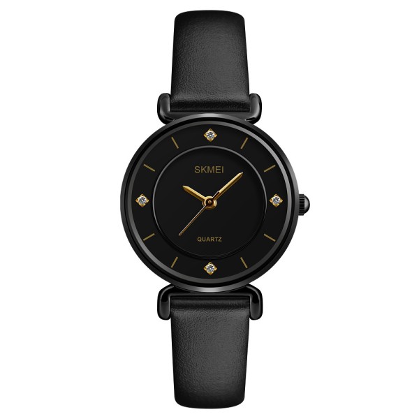 Жіночий годинник Skmei 1330LBK Black у класичному стилі з чорним шкіряним ремінцем та мінеральним склом