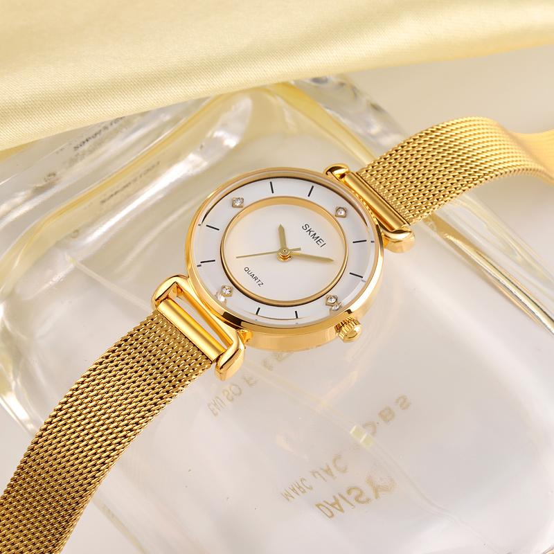 Жіночий класичний годинник Skmei 1330SGD Gold з металевим браслетом та мінеральним склом
