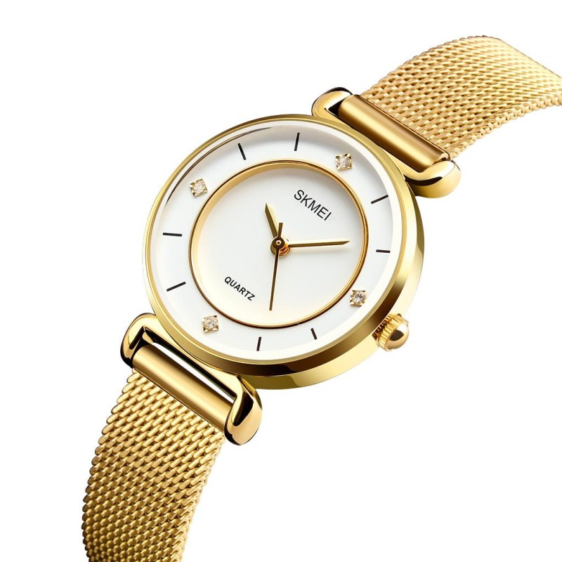 Жіночий класичний годинник Skmei 1330SGD Gold з металевим браслетом та мінеральним склом