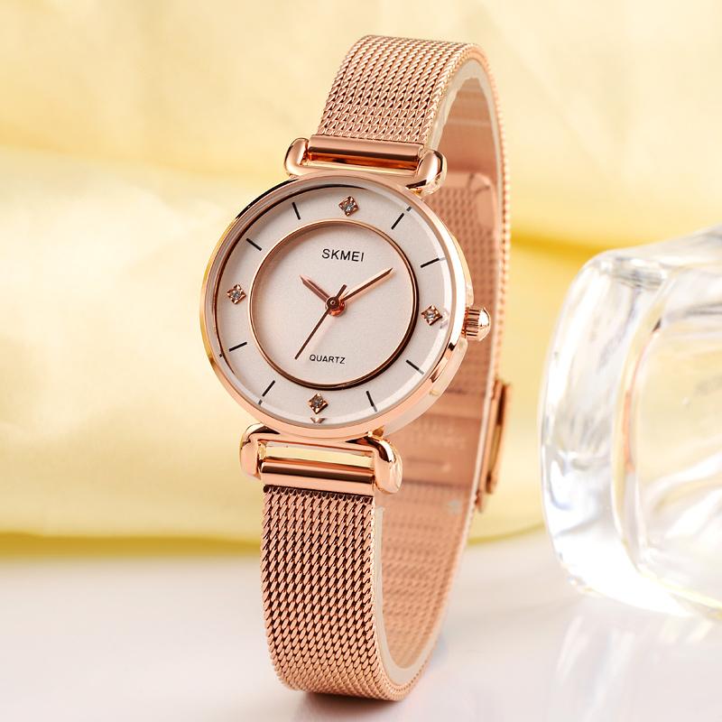 Жіночий наручний годинник Skmei 1330SRG Rose Gold з металевим браслетом та мінеральним склом