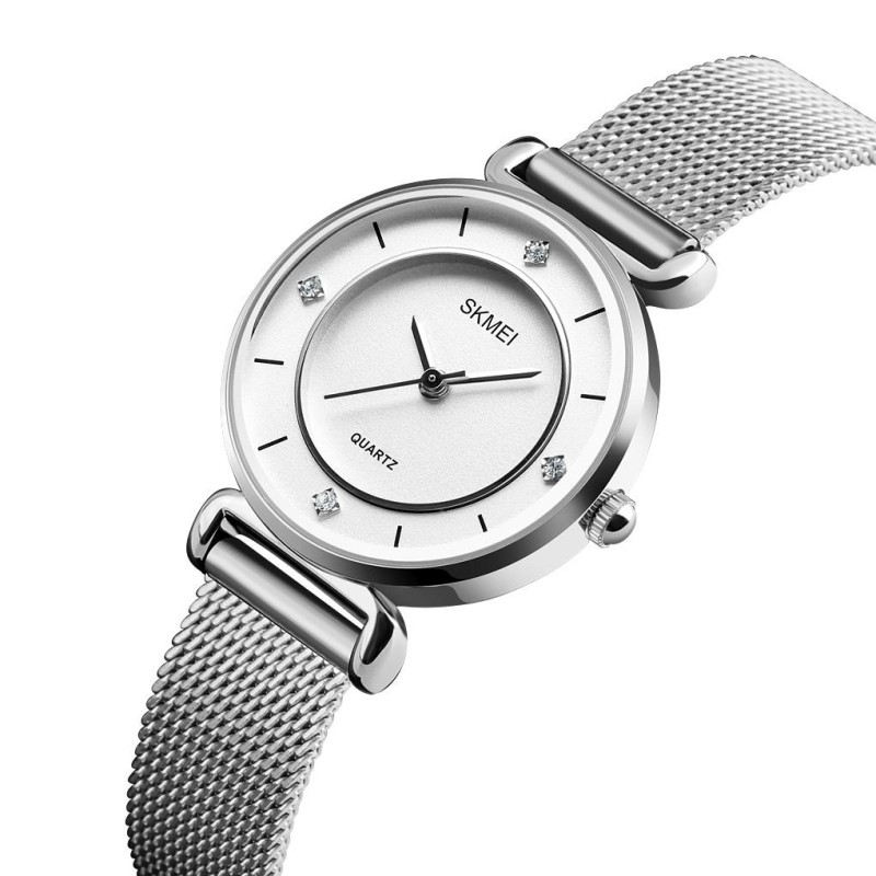 Женские часы Skmei 1330SSI Silver с металлическим браслетом и минеральным стеклом