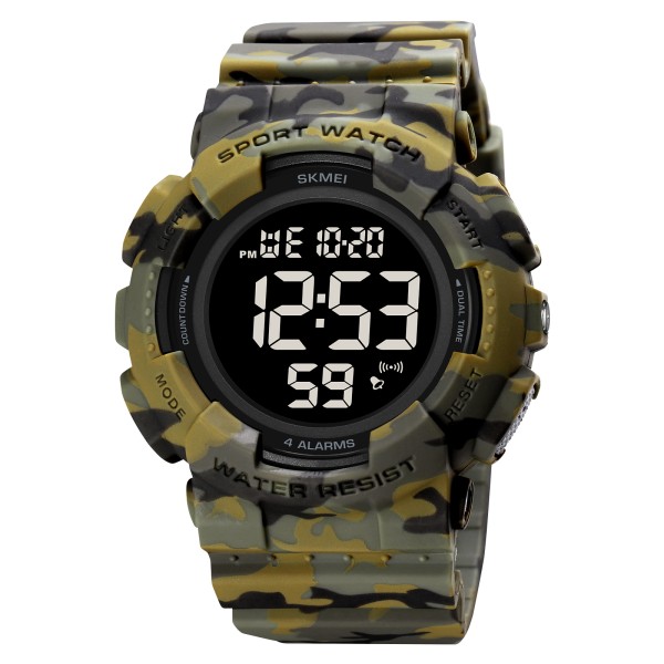 Чоловічий тактичний годинник Skmei 2081CMAGBK Camo Green-Black з електронним циферблатом та підсвіткою