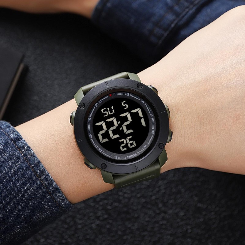 Чоловічий спортивний годинник Skmei 2122AGBK Army Green-Black з електронним циферблатом та підсвіткою