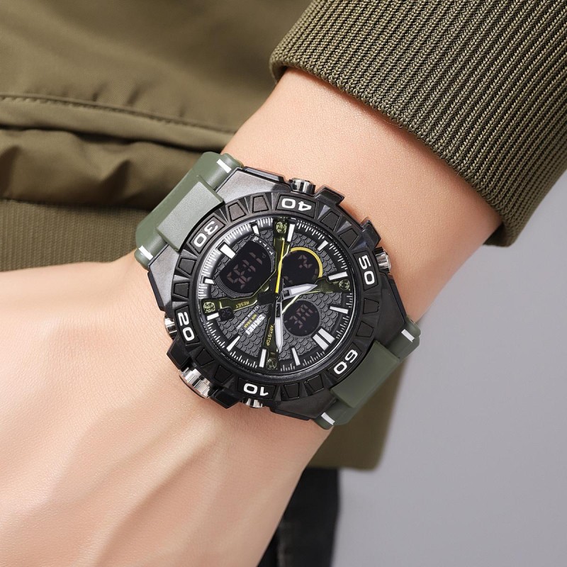 Мужские тактические часы Skmei 2220AG Army Green Arch с комбинированным циферблатом и подсветкой