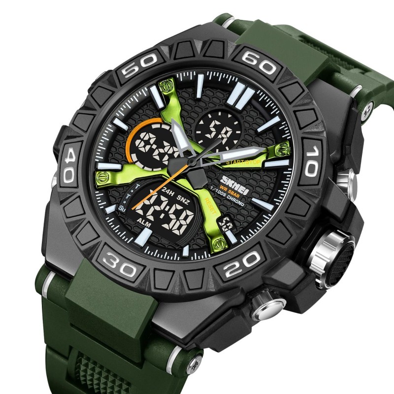 Мужские тактические часы Skmei 2220AG Army Green Arch с комбинированным циферблатом и подсветкой