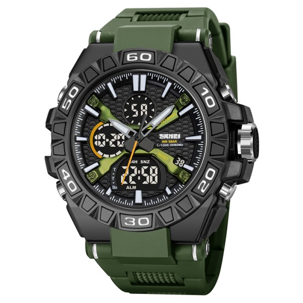 Мужские тактические часы Skmei 2220AG Army Green Arch с комбинированным циферблатом и подсветкой