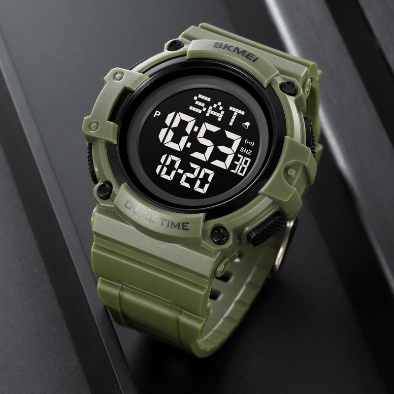 Чоловічий спортивний годинник Skmei 2230AG Army Green з підсвіткою та таймером